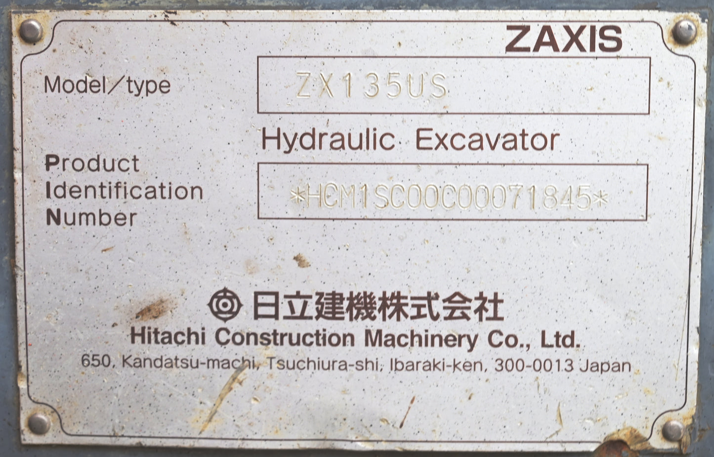 Hitachi Zaxis ZX135US-1, 13.5 Ton Excavator