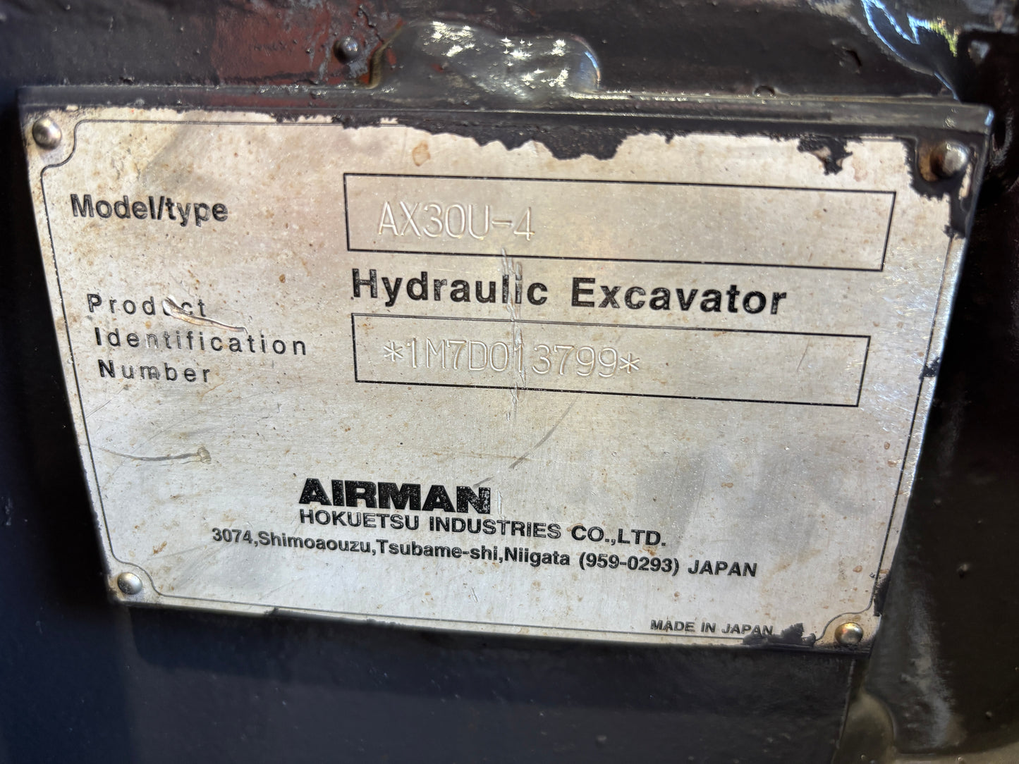 Hitachi ZX30 / Airman AX30U-4 3 Ton Excavator, 2007 Model