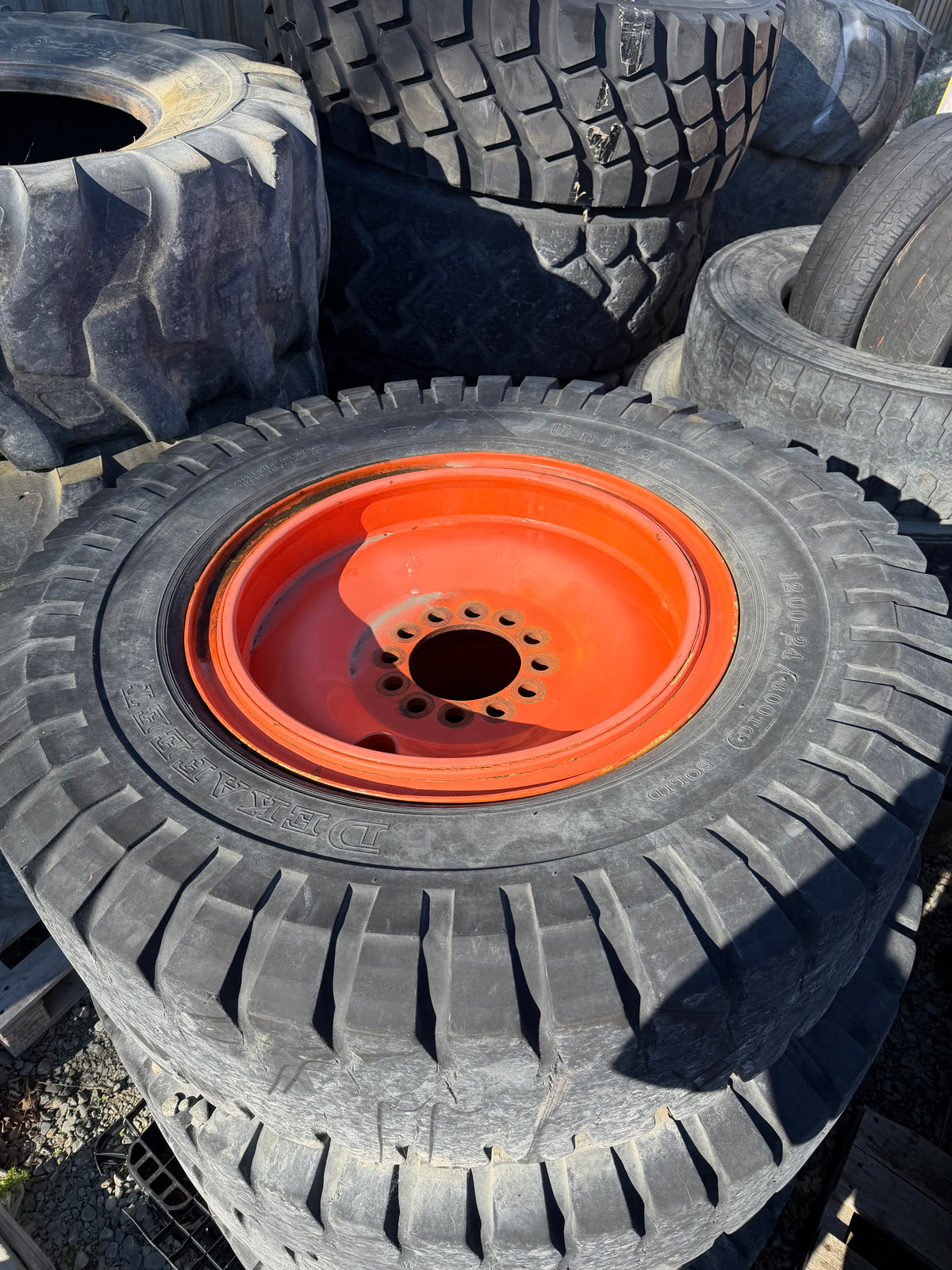 Heavy-Duty Puncture-Proof Wheel Loader Wheels (Set of 4) – 14.00-24 | Fits Hitachi ZW100/LX70