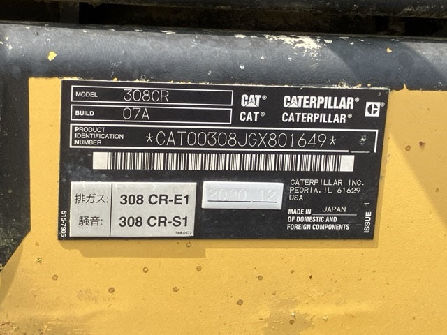 2020 CAT 308 Compact Radius 8T Excavator / Digger