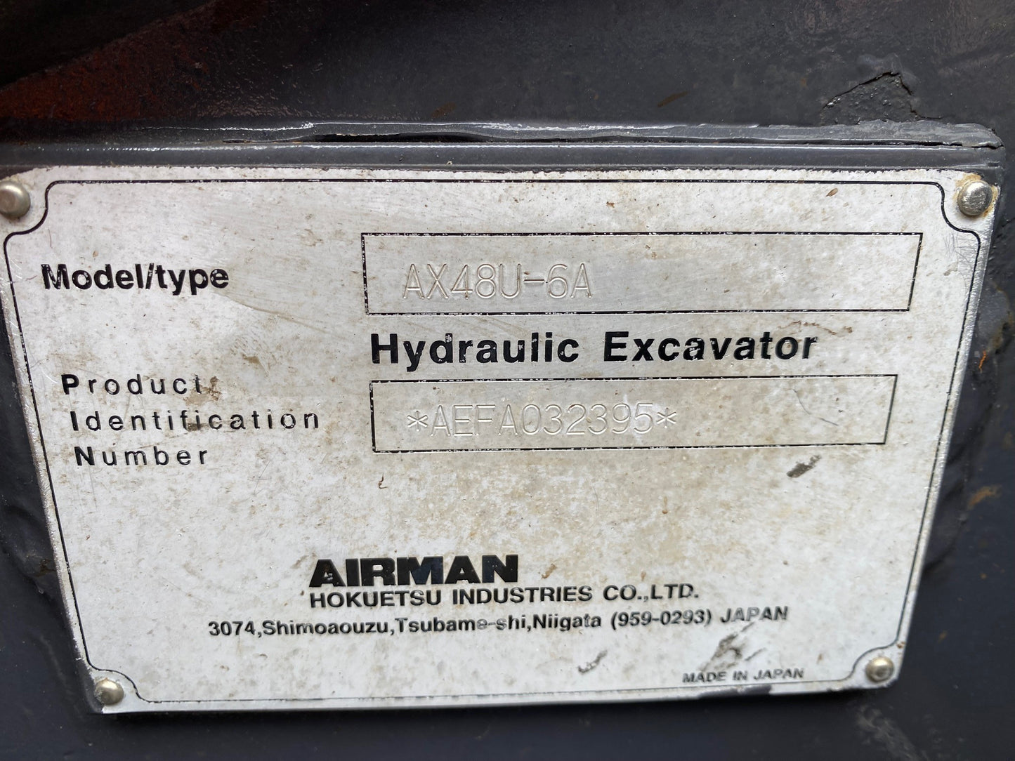 Hitachi/Airman AX48U-6A Excavator