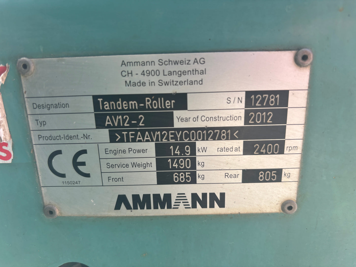 2012 Ammann AV12-2 Tandem Roller